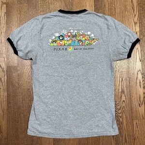 Pixar Day At Sea 2024 Disney Cruise Line Gray Black Ringer T Shirt Mens Medium